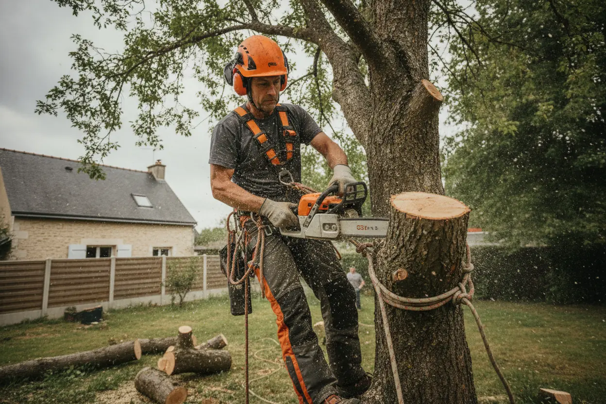 Démontage contrôlé d'un arbre par rétention à Angers quartier La Doutre