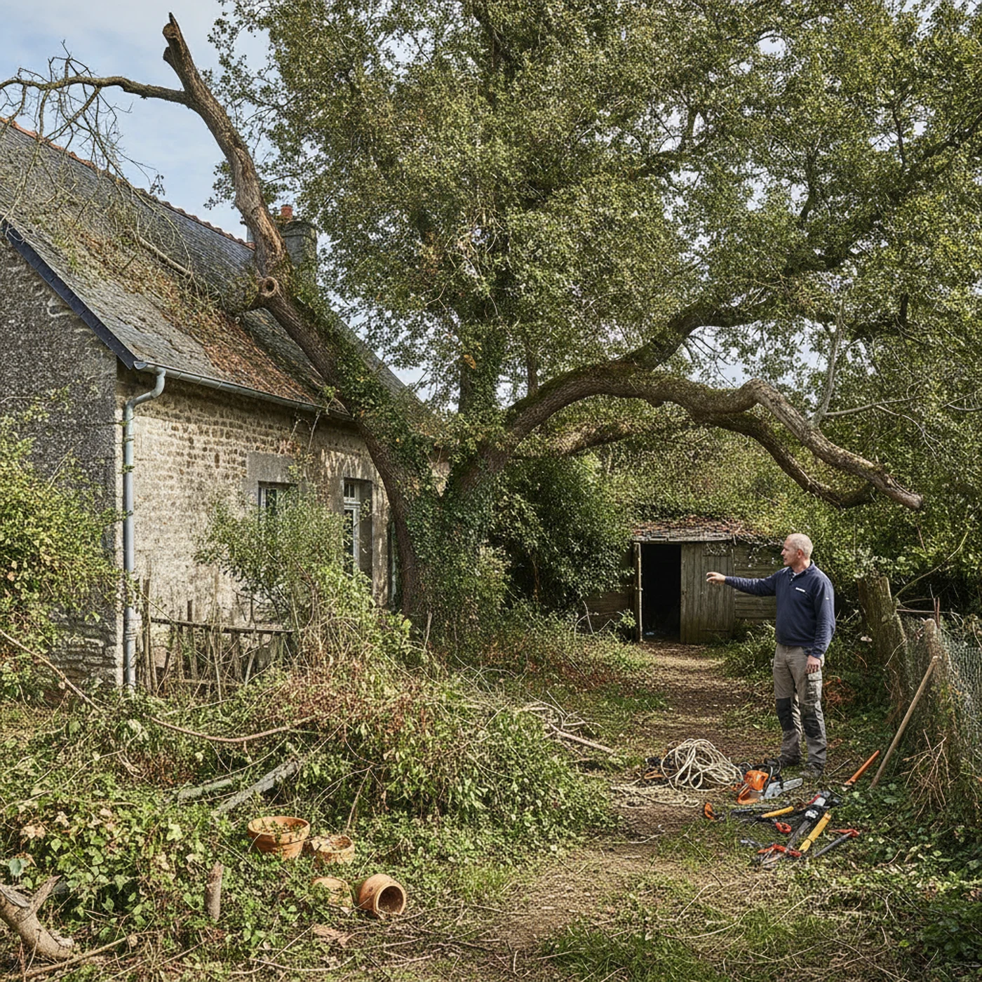 Avant : souche gênante dans une pelouse à Beaucouzé