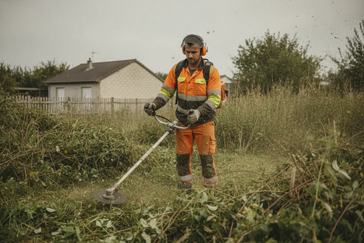 Débroussaillage d'un terrain en friche à Trélazé
