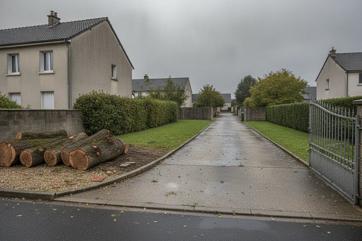 Jardin angevin entièrement dégagé après abattage d'urgence, chantier propre et aucun résidu au sol